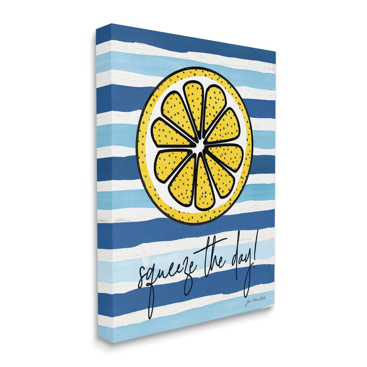 Stupell Industries Squeeze The Day Expression Lemon Nautical Stripes Canvas Wall Art